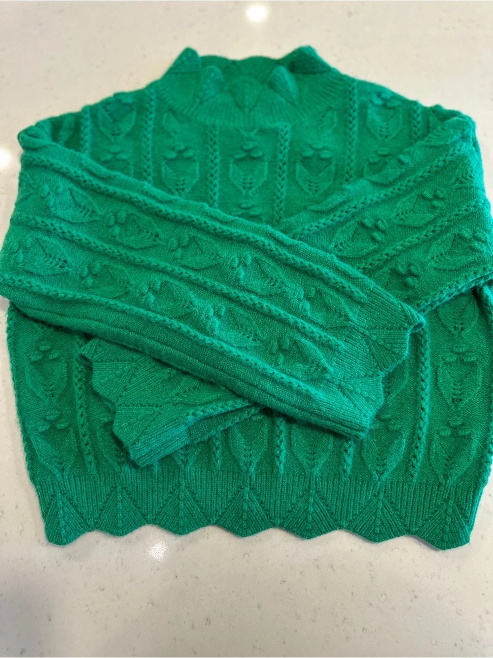 NWOT Cider Green Scalloped Pullover Sweater Size Small Knit Cotton Colorful